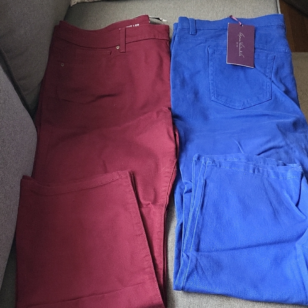 2 Pairs Of Jeans Burgundy & Blue